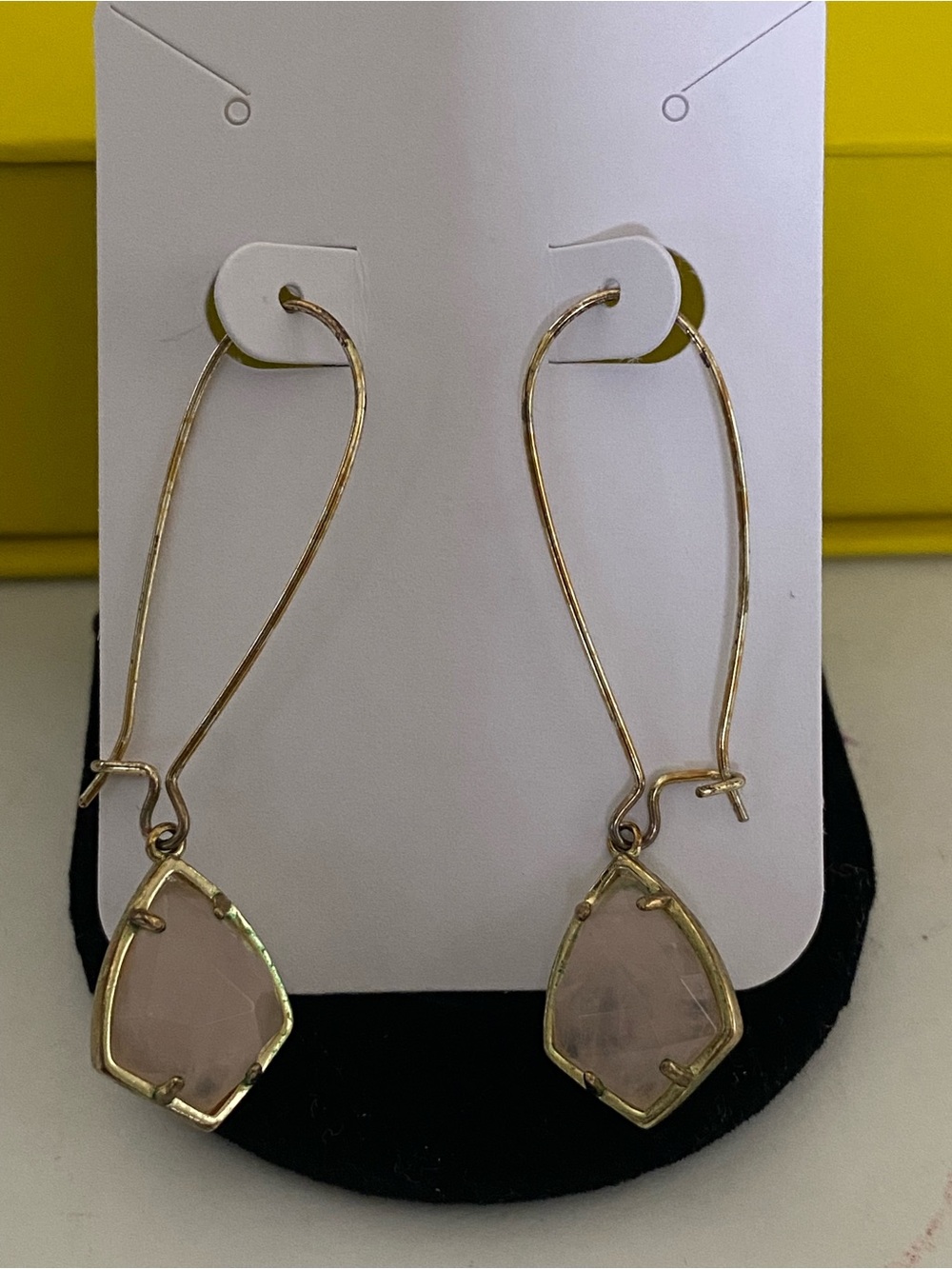 Kendra Scott Carinne Gold Tone 2” Drop Earrings with Rose Quartz Accent Stones
